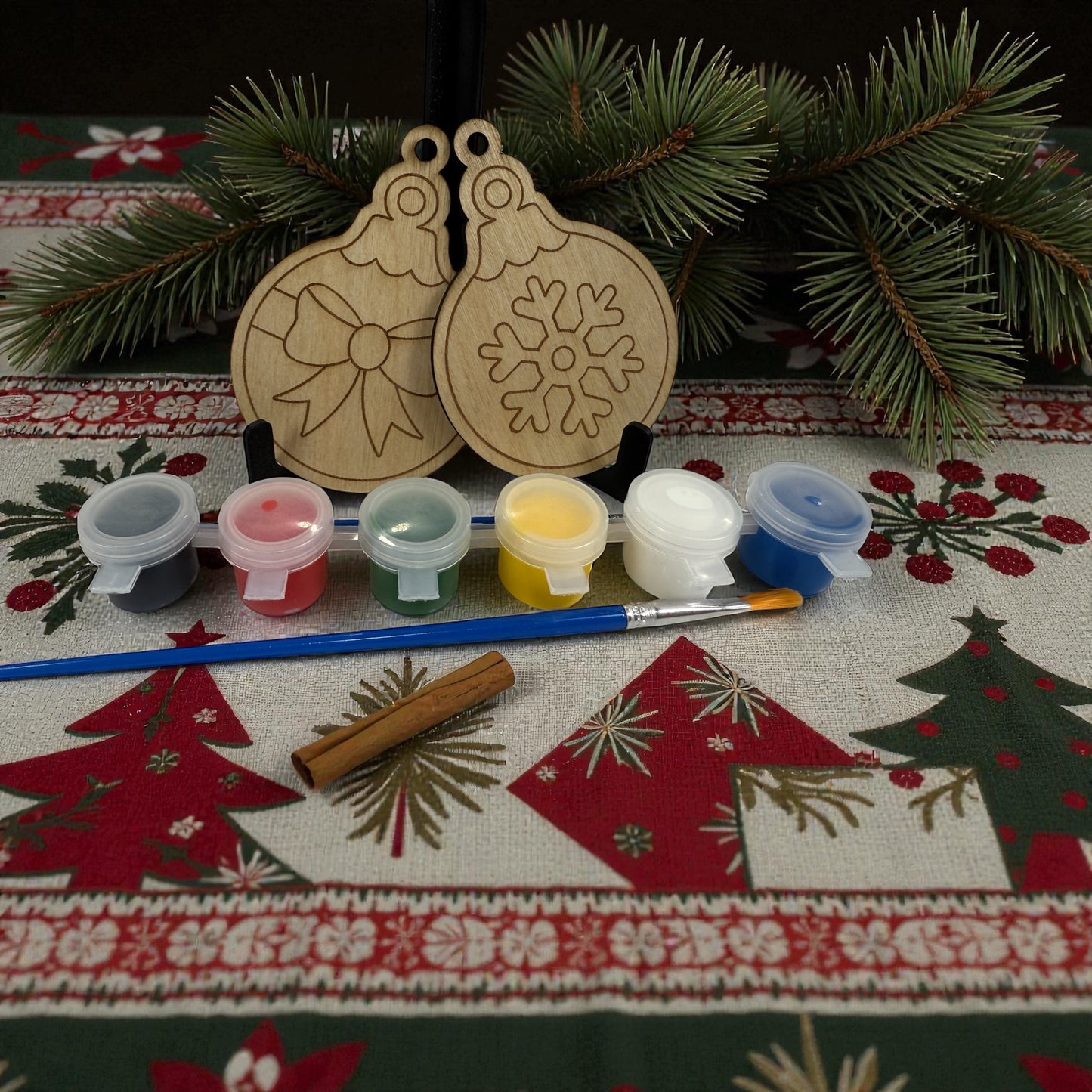 kids craft. Christmas ornaments and paint set