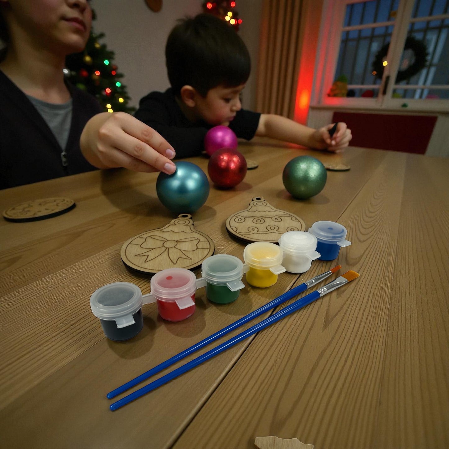 kids craft. Christmas ornaments and paint set